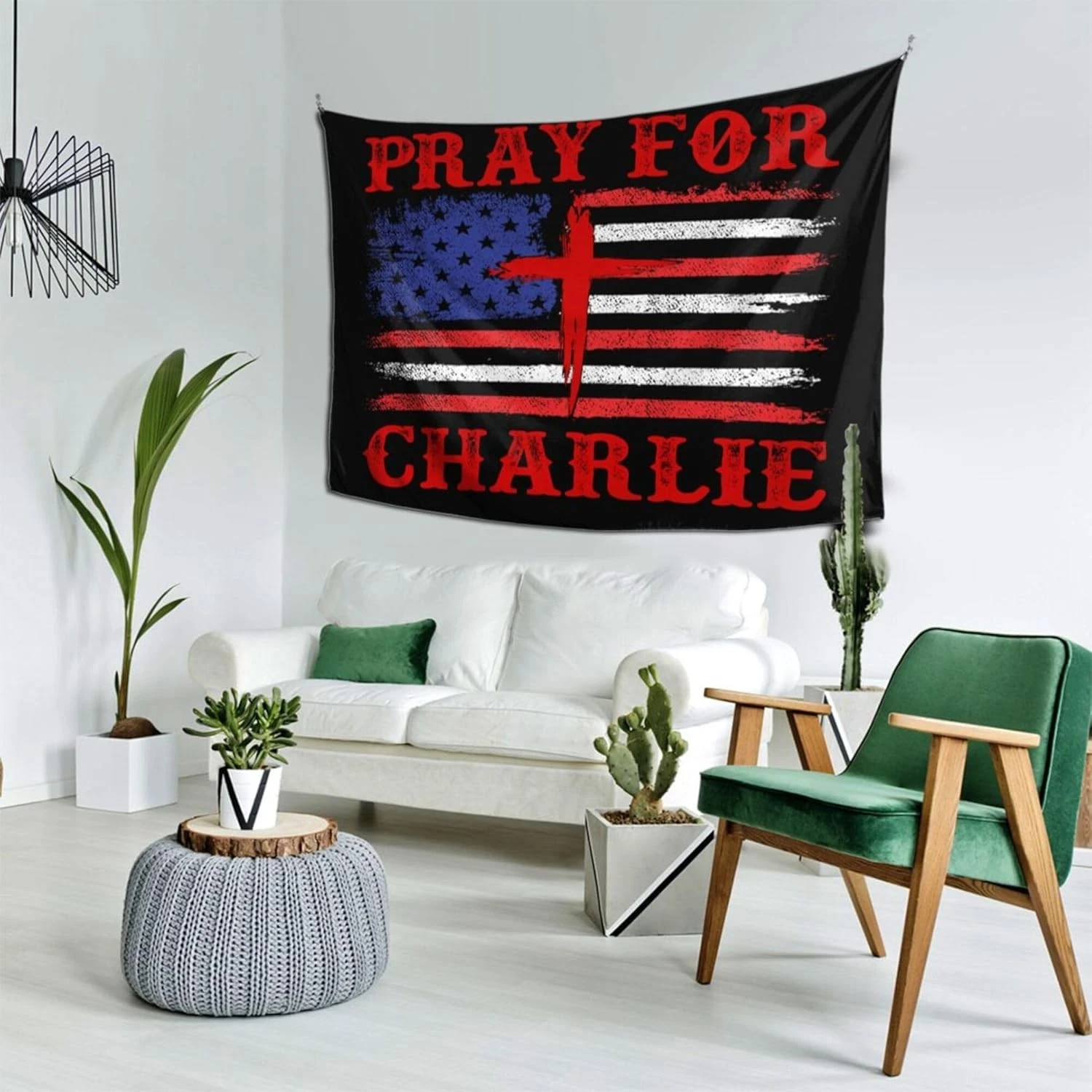 Marat Pray For Charlie Kirk Tapestry, God Bless Wall Banner Decor