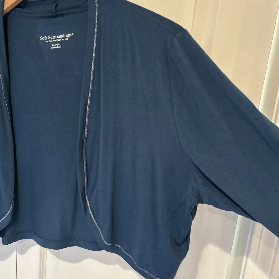 Soft Surroundings Womens Cardigan Blue XLarge Drape Front Lightweight Travel - Image 4 of 4