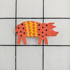 Pig Pin Orange Yellow Stripes Swine Boar Brooch Farm B Cukia C VINTAGE
