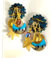 NWT LUNCH AT THE RITZ GOLD-TONE ENAMEL SOUTHWESTERN MOTIF DANGLE POST EARRINGS