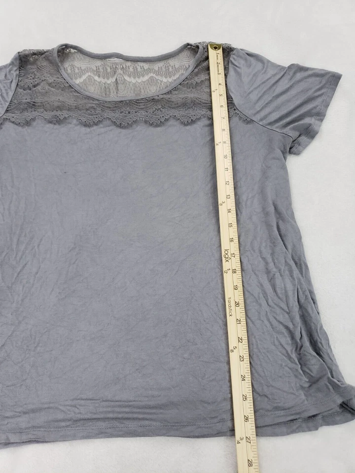 Lane Bryant Top Women Plus 18/20 Gray Lace Loose Fit T-shirt Boho Stretch - Image 2 of 4