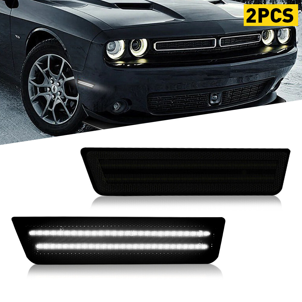 08-14 Dodge Challenger White LED Smoke Side Marker Front Bumper Light