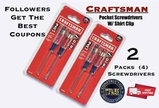 2 Pack Craftsman Phillips & Slotted Small Pocket Screwdriver Set With Shirt Clip