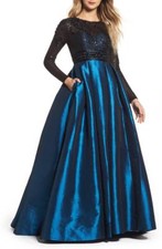MAC DUGGAL 62883D Teal Black Beaded Sequin Taffeta Maxi Dress Ball-Gown 14 US