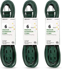 2-PRONG INDOOR EXTENSION CORD 3 POLARIZED OUTLETS W/ PROTECTIVE PLUG COVER, 3 PK