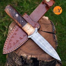 HANDMADE DAMASCUS STEEL BOOT KNIFE THROWING DAGGER HUNTING SURVIVAL EDC 2329