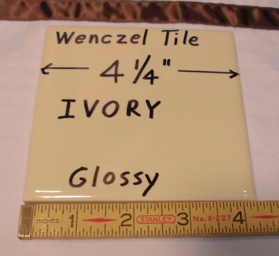 1 pc. *Ivory* 4-1/4'' Glossy Ceramic Tile by Wenczel Co.  NOS  Criteria 1940's
