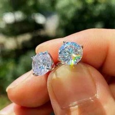 2Ct Round Cut Lab Created Diamond Solitaire Stud Earrings 14K White Gold Plated