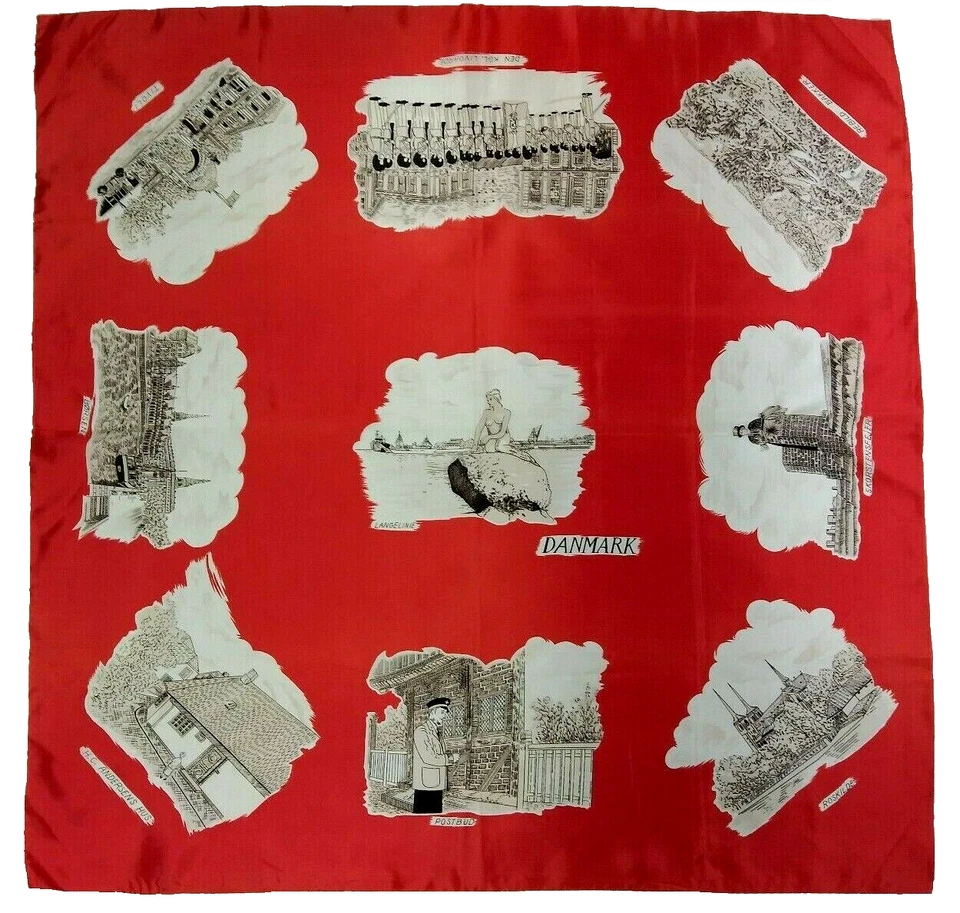 50s Denmark Souvenir Red Scarf Naked Lady Vintage DENMARK LIVGARD TRIACETAT - Image 3 of 4