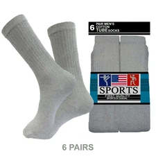 6PK TUBE SOCKS SOLID GRAY SIZE 10-13 BOOTS SOCKS 20 INCHES LONG