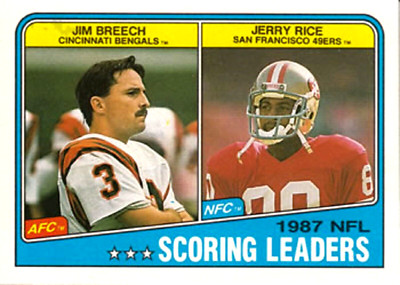 1988 Topps #218 Jim Breech Jerry Rice Cincinnati Bengals San Francisco 49ers HOF