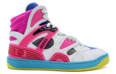 ゆめ NEW Gucci Demetra Basket High 'White Pink Blue' Women US Sz 5 1/2
