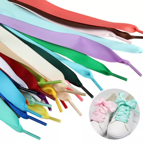 1 Pair Flat Wide Shoe Laces Satin Ribbon Wedding Shoe Boots Strings Shoelaces H - Picture 3 of 63