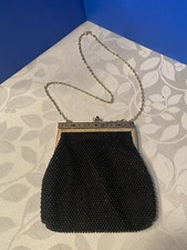 Vintage 1960s Black Beaded Purse Handmade In Hong Kong