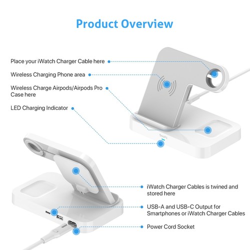 SooPii 4 in 1 Wireless Charging Station with Built-in QC 3.0 AC Adapter - Picture 7 of 8