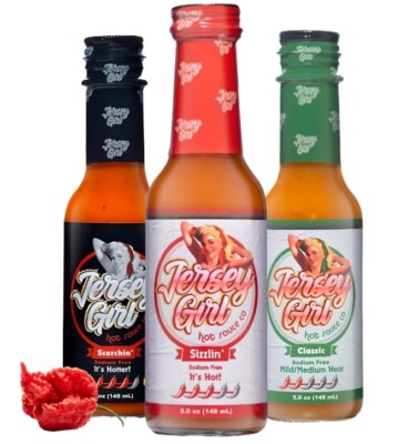 Jersey Girl Hot Sauce 5oz - 3 Heat level Variety Pack - Sodium Free Vegan Keto