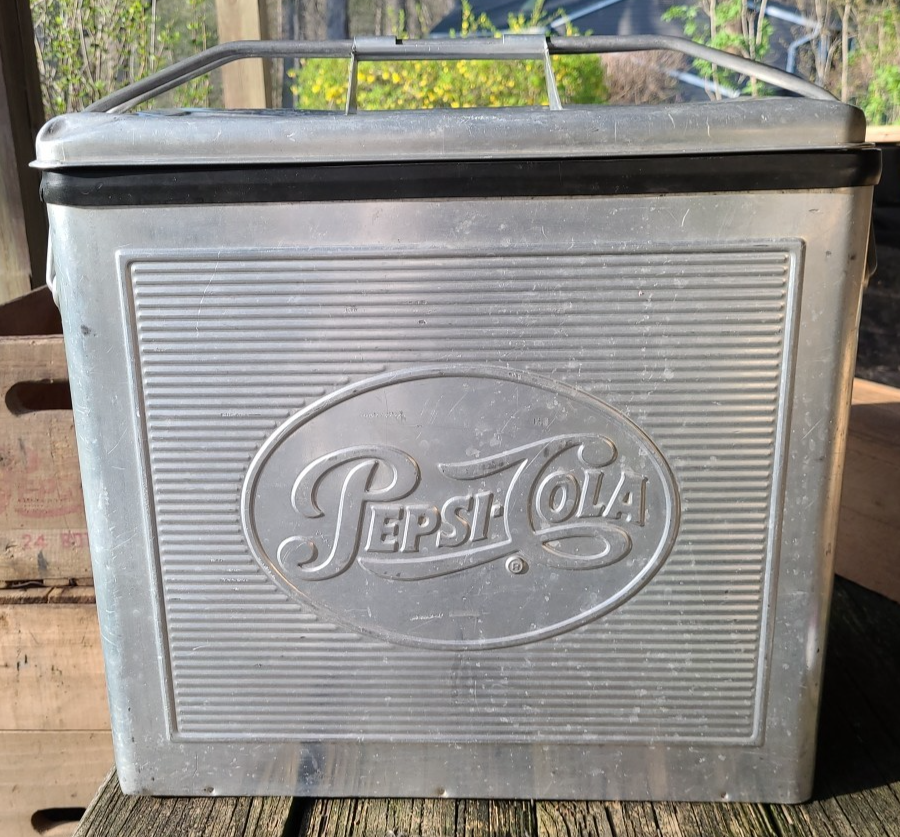 Vintage Silver 1950s Pepsi-Cola Aluminum Cooler/Ice Chest w/ Tray