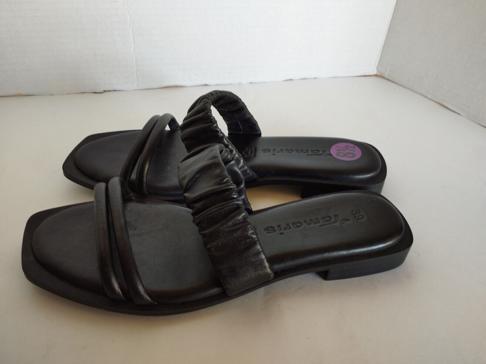 Tamaris Women's Sandal Black Leather Anti Slide Touch it Size 8.5 New