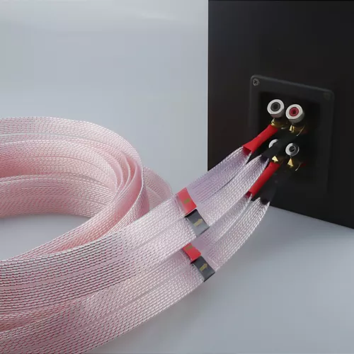 Pair Silver Plated 8N OCC Copper Flat Ribbon Speaker Cable Y Spade Male Plug