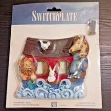 Noah’s Ark Double Light SwitchPlate Cover Handpainted FIGI 3D Resin 1996 New Vtg