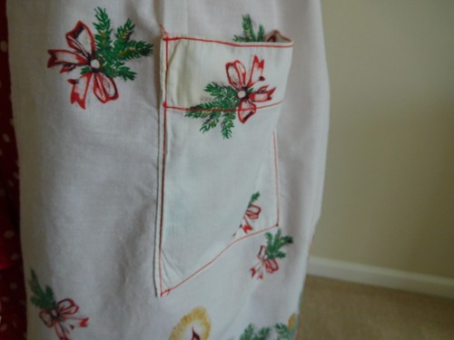 Vintage Baumwolle Weihnachten Halbschürze Kerzen Evergreens Tannenzapfen Tasche - Bild 3 von 4