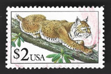 Scott# 2482 $2 BOBCAT - Flora and Fauna Series with Red cancel - (A-6)