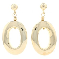 Sterling Silver Oval Dangle Earrings - 925 Gold Plated Pierced