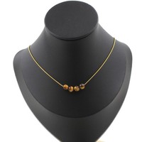 Steine Und MinéRaux. Halskette 4 Perlen Tigerauge 6 Mm. Kette Stahl Golden