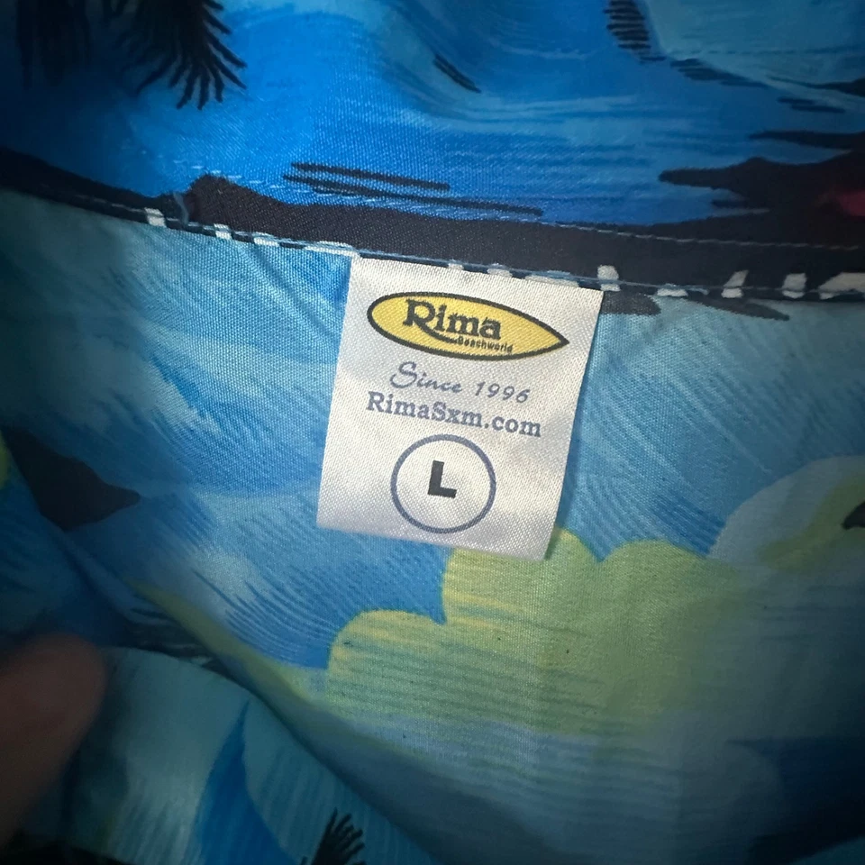 Camisa Hawaiana Rima Para Hombres Grande Azul Tropical St Maarten Manga Corta Abotonada Foto 4 de 4