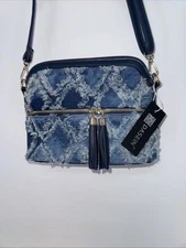 Dasein Women Tassel Zipper Pocket Crossbody Bag Shoulder Denim Purse Handbag