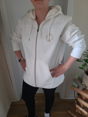 BOSS Kapuzenpullover Damen Weiß XXL, Reißverschluss,  Kupfer & goldene Details