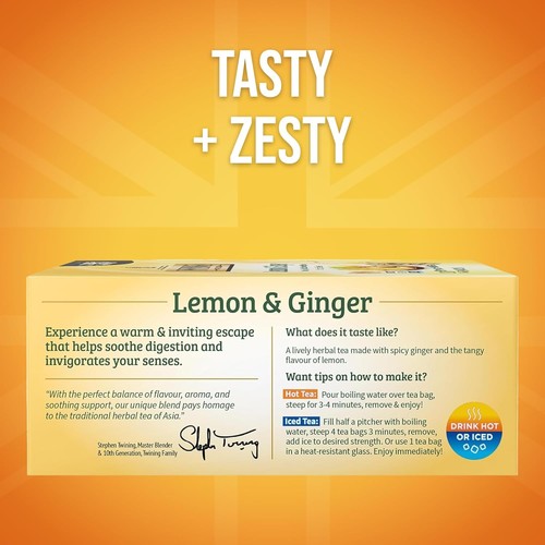 Twinings Lemon & Ginger Herbal Tea Individually Wrapped Bags, 100 Count Free Sh - Picture 3 of 6