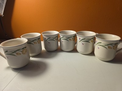 6 Casa Mia Alloro Floral Pattern Coffee Cups Mugs Yellow Green Pink Flowers.    