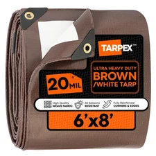 TARPEX - 20 Mil Brown White Ultra Heavy Duty Poly Tarp 6' x 8'
