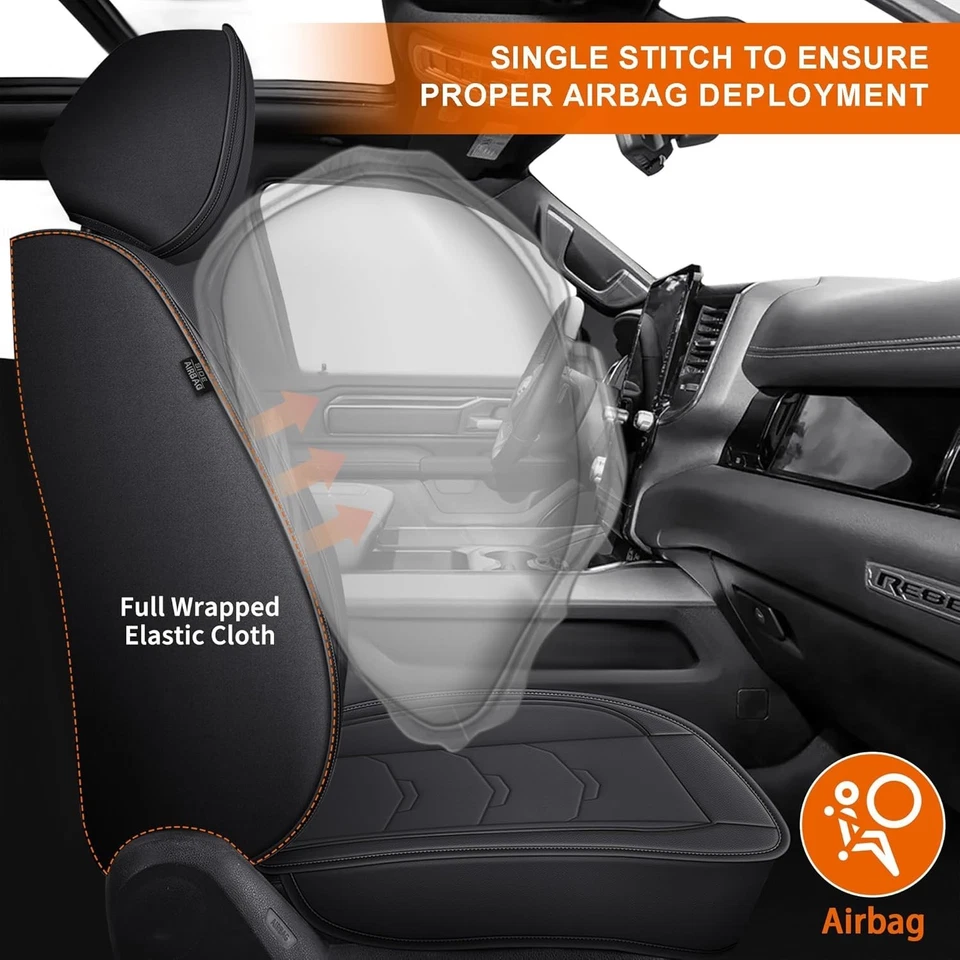 Fundas de asiento de cuero impermeables para Dodge Ram 1500 2500 3500 2002-2025 Foto 2 de 4