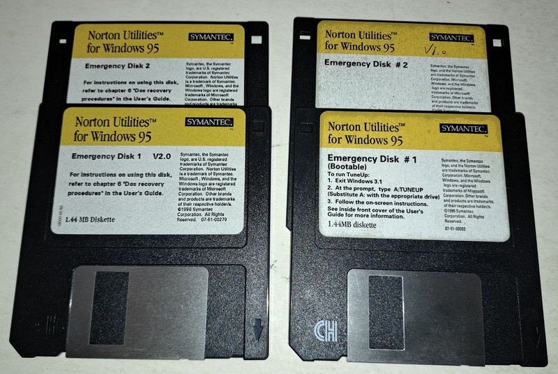Vintage Norton Utilities Anti-virus Emergency Windows 95 3.5" Floppy Disks Lot 4