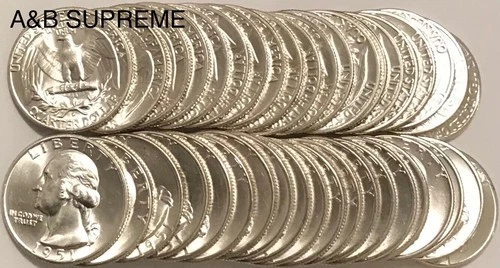 ROLL (40) 1951 D WASHINGTON QUARTERS “STUNNING GEMS” BU UNCIRCULATED 90% SILVER