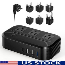 2300W Voltage Converter Power Adapter 7 Plug Adapters 3 AC Outlets 4 USB Ports