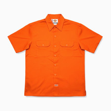 dickies mens orange 1574 twill button down uniform work shirt sizes medium-4xl