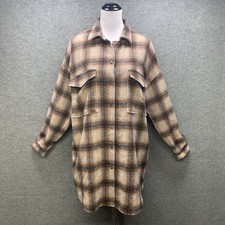 NWOT VICI Large Brown Plaid Oversized Flannel Shirt Mini Dress Shacket Classic