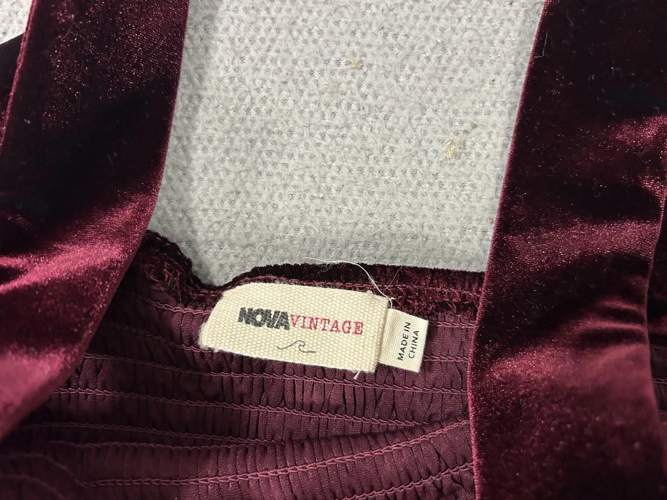 Mono Nova Vintage Terciopelo Pierna Ancha Para Mujer XS Borgoña Corpiño Calado Vacaciones Foto 4 de 4