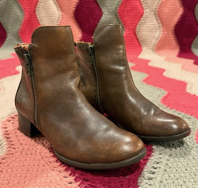 #ad #ad Born Leather Women#x27;s Landa Ankle Bootie Brown Size 7.5 Double Zippers $29.95