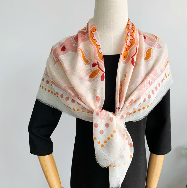 Pure Cashmere 95X95cm Square Scarf Women Neckerchief Wrap Pink Totem Print new