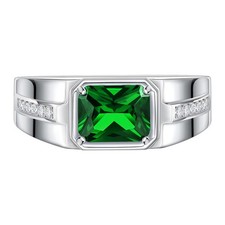 SweetJew Emerald Ring 925 Sterling Silver Mens Wedding Band Pave Cubic Zircon...