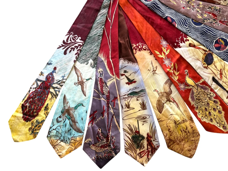 Lote de 10 corbatas de cuello vintage de los años 40 para hombre | Corbata de seda de rayón MCM novedosa Foto 2 de 4