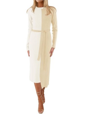 chunky knit maxi dress Neutral Knit Long Sleeve Maxi Dress main image 0