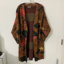 Bel Kazan Anthropologie Women’s Duster Kimono OS Brown Floral Dolman Wool Blend