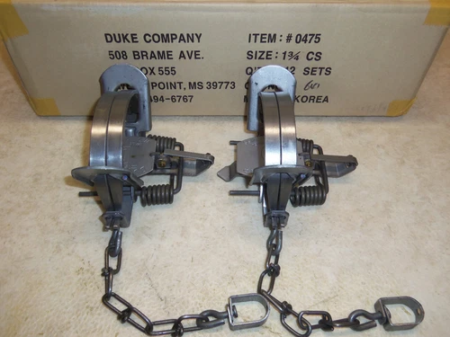 2 New Duke # 1 3/4 Coil Spring Traps 0475 Raccoon Coyote Bobcat Fox Trapping