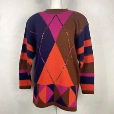 IB Diffusion Wool Angora Color Block Oversized Sweater Sequin Sz S Vintage 1992