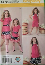 UNCUT-Simplicity Pattern #1478-Girl's Skirt/Knit Dress/Top/Belt-Sizes7 to 14